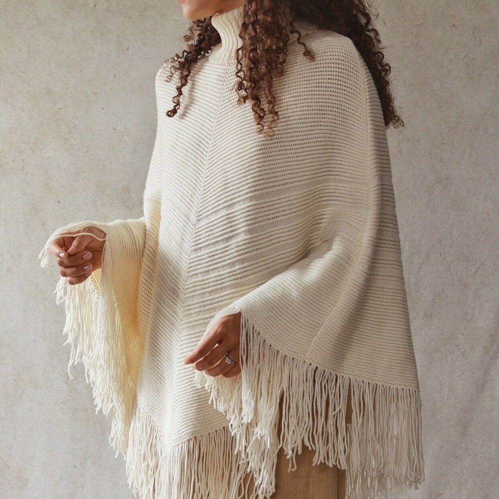 Banana Republic Cream Fringe Poncho